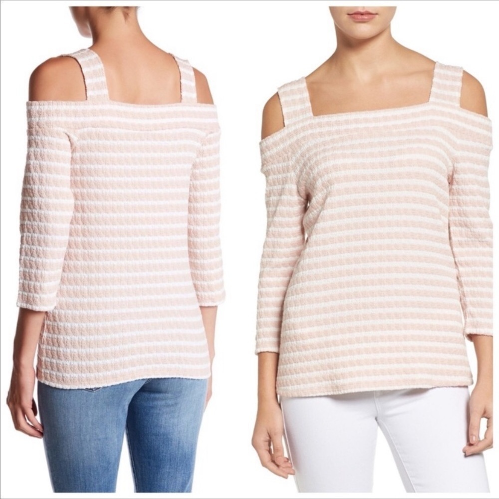 Kut from the Kloth Women's Cold Shoulder 3/4 Sleeve Striped Top - Size small